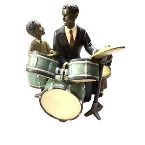 Enesco Father, Son, and Daughter Drummer Figurine Sculpture*African American